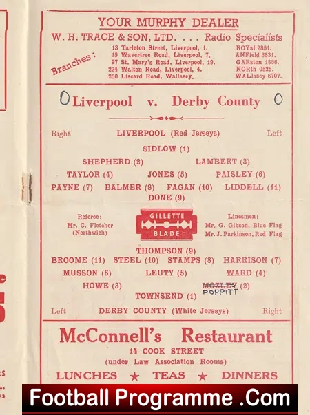 Liverpool v Derby County 1948 - 1940s Programmes