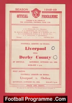 Liverpool v Derby County 1948 - 1940s Programmes - football programme
