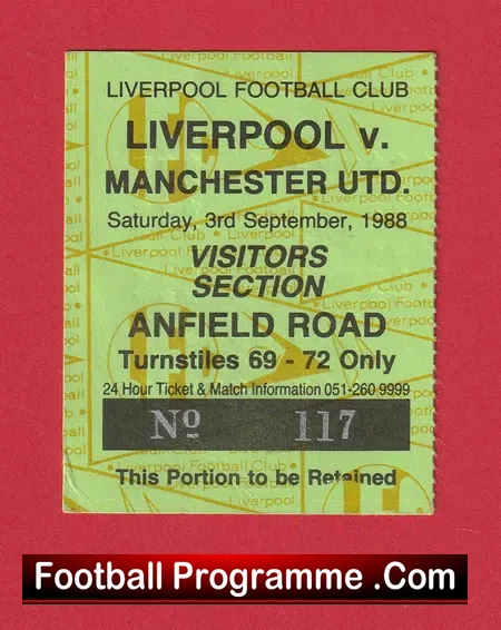 Liverpool v Manchester United 1988 – Match Ticket