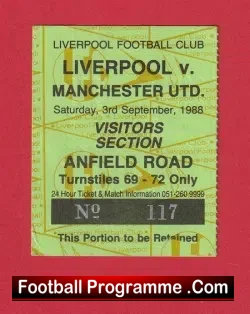Liverpool v Manchester United 1988 – Match Ticket