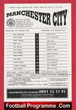 Manchester City v Birmingham City 1995 - Reserves Match - football programme