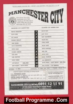 Manchester City v Leicester City 1994 - Reserves Match - football programme