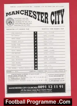 Manchester City v Mansfield Town 1994 - Reserves Match - football programme