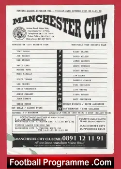 Manchester City v Mansfield Town 1995 - Reserves Match - football programme