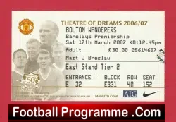 Manchester United v Bolton Wanderers 2007 - Match Ticket - football memorabilia