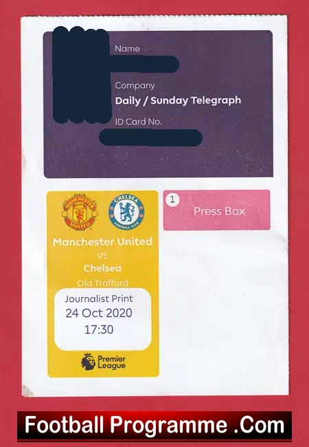 Manchester United v Chelsea 2020 Press Pass Behind Closed Doors