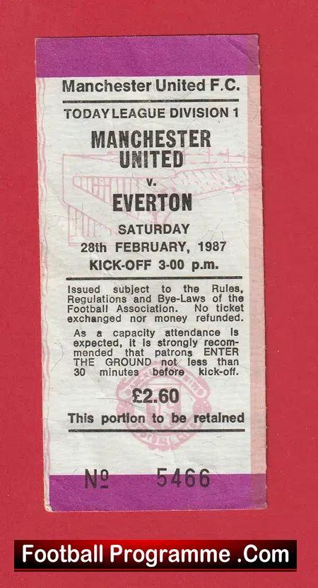 Manchester United v Everton 1986 - Match Ticket