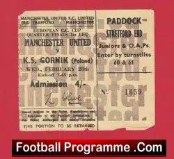 Manchester United v Gornik Zabrze 1968 - European Cup Ticket - football memorabilia