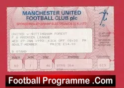 Manchester United v Nottingham Forest 1993 - Match Ticket - football memorabilia
