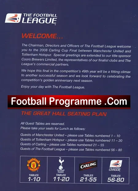 Manchester United v Tottenham 2009 - League Cup Final GUEST List