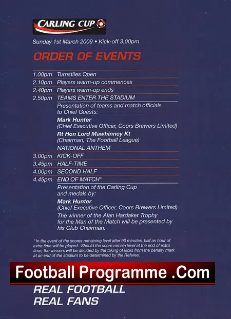 Manchester United v Tottenham 2009 - League Cup Final GUEST List