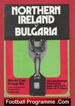 Northern Ireland v Bulgaria 1973 - World Cup Match - football programme