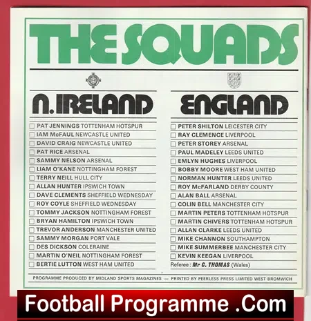 Northern Ireland v England 1973 - at Goodison Park Everton