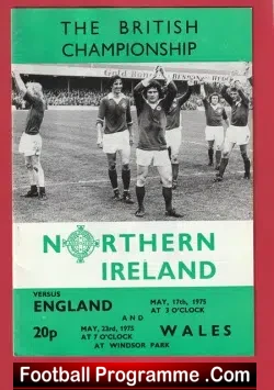 Northern Ireland v England 1975 + Wales British Championship - football programme