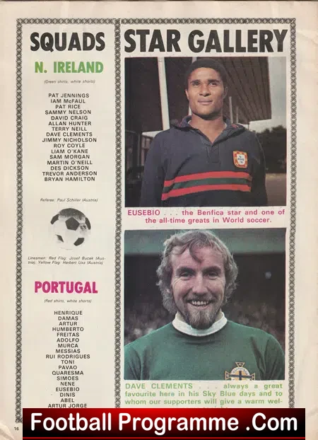 Northern Ireland v Portugal 1973 - at Highfield Rd Coventry City