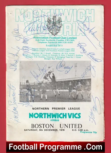 Northwich Victoria v Boston United 1978 Multi Autographed SIGNED