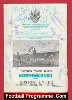 Northwich Victoria v Boston United 1978 Multi Autographed SIGNED