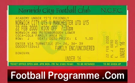 Norwich City v Manchester United 2000 – Match Ticket
