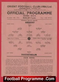 Orient v Tottenham 1944 – War Time Football Programme