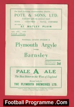 Plymouth Argyle v Barnsley 1948 – 1940’s Football Memorabilia