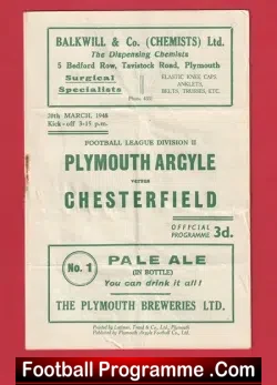 Plymouth Argyle v Chesterfield 1948 – 1940’s Programmes