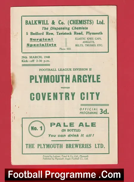 Plymouth Argyle v Coventry City 1948 – 1940s