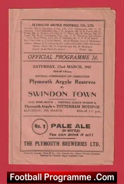 Plymouth Argyle v Swindon Town 1947 – Reserves Match 1940s