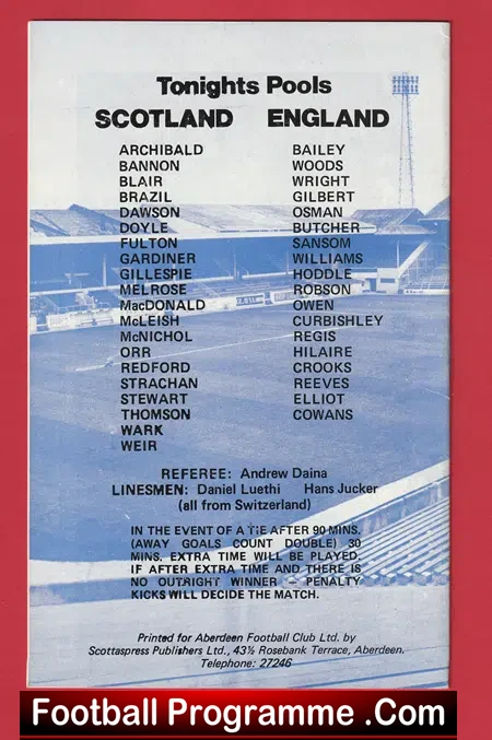 Scotland v England 1980 - U21 Under 21 at Aberdeen