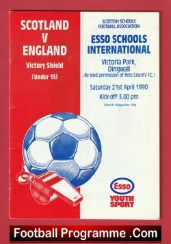 Scotland v England 1990 - Schoolboys Under 15 at Dingwall - football programme