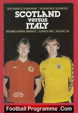 Scotland v Italy 1982 - Under 21 at Aberdeen - football programme