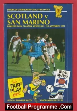 Scotland v San Marino 1991 - Hampden Park - football programme