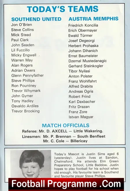 Southend United v Austria Memphis 1985 - Brooking + Ardiles