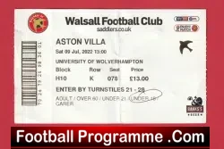 Walsall v Aston Villa 2022 – Pre Season Football Tickets