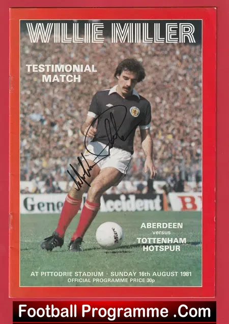 Willie Miller Testimonial Benefit Match Aberdeen 1981 SIGNED