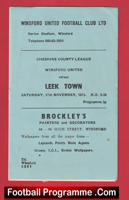 Winsford United v Leek Town 1973 – Plus Newspaper Articles