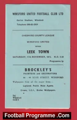 Winsford United v Leek Town 1973 – Plus Newspaper Articles