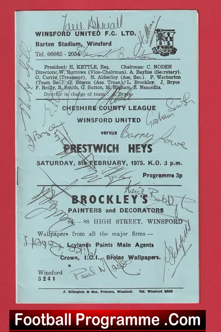 Winsford United v Prestwich Hays 1975 – Multi Autographed SIGNED