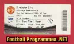 Manchester United v Birmingham City 2008 - Ticket Man Utd