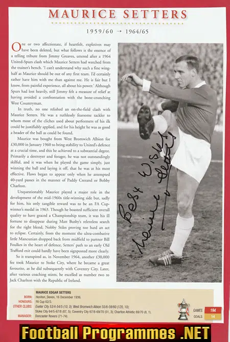 Manchester United Maurice Setters Signed Magazine Picture