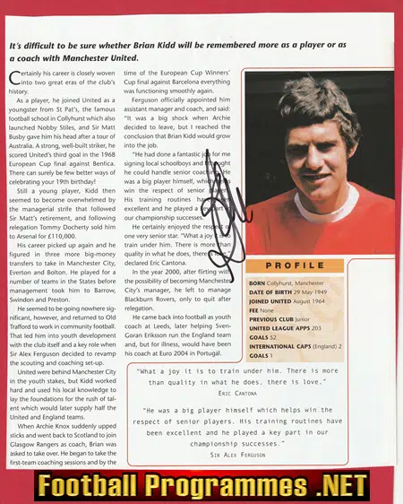 Manchester United Brian Kidd Signed Magazine Picture