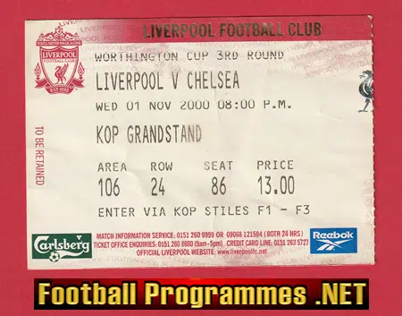 Liverpool v Chelsea 2000 – Football Match Ticket