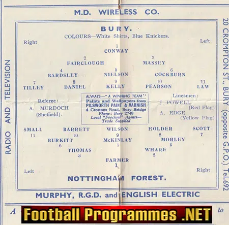 Bury v Nottingham Forest 1955 - Postponed Match