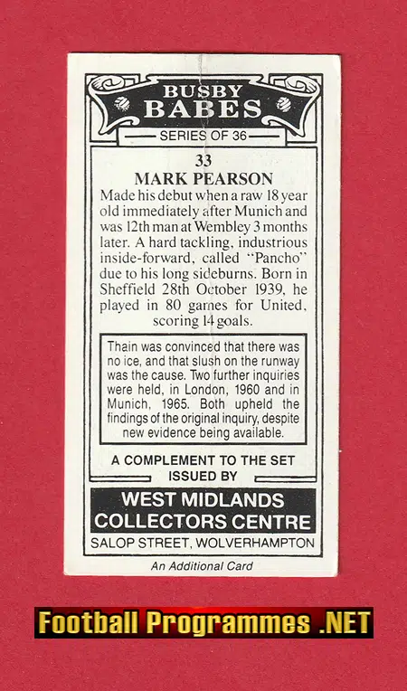 Manchester United Mark Pearson Autograph Signed Man Utd Busby Ba