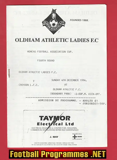 Oldham Athletic Ladies v Croydon 1994 - Womens Football