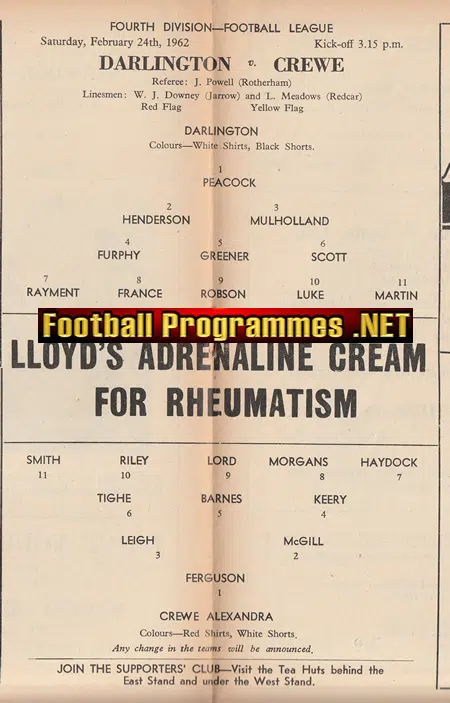 Darlington v Crewe Alexandra 1962