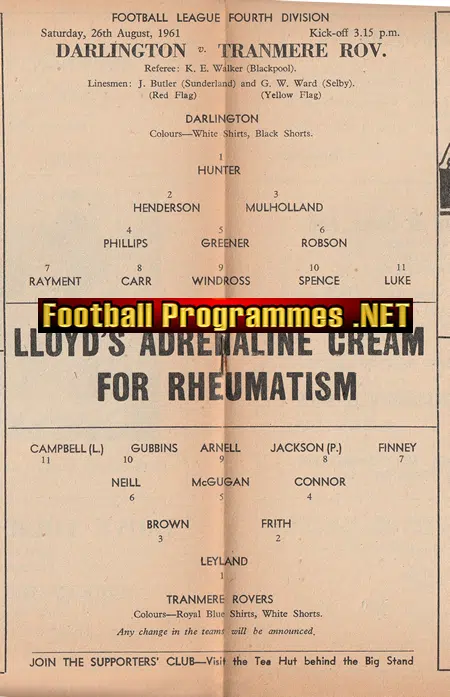 Darlington v Tranmere Rovers 1961