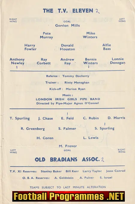 Old Bradians v TV Eleven 1959 - Charity Match Chingford SIGNED