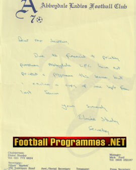 Abbeydale Ladies Football Club Official Letter Signed – Womens Football