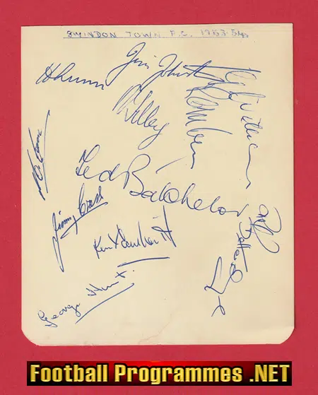 Swindon Town Football Club Multi Signed Sheet 1953 1954