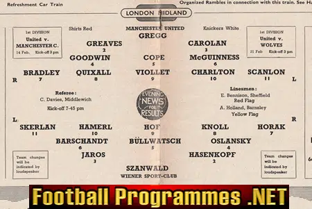 Manchester United v Wiener Sport 1959 - Man Utd - Vienna Team